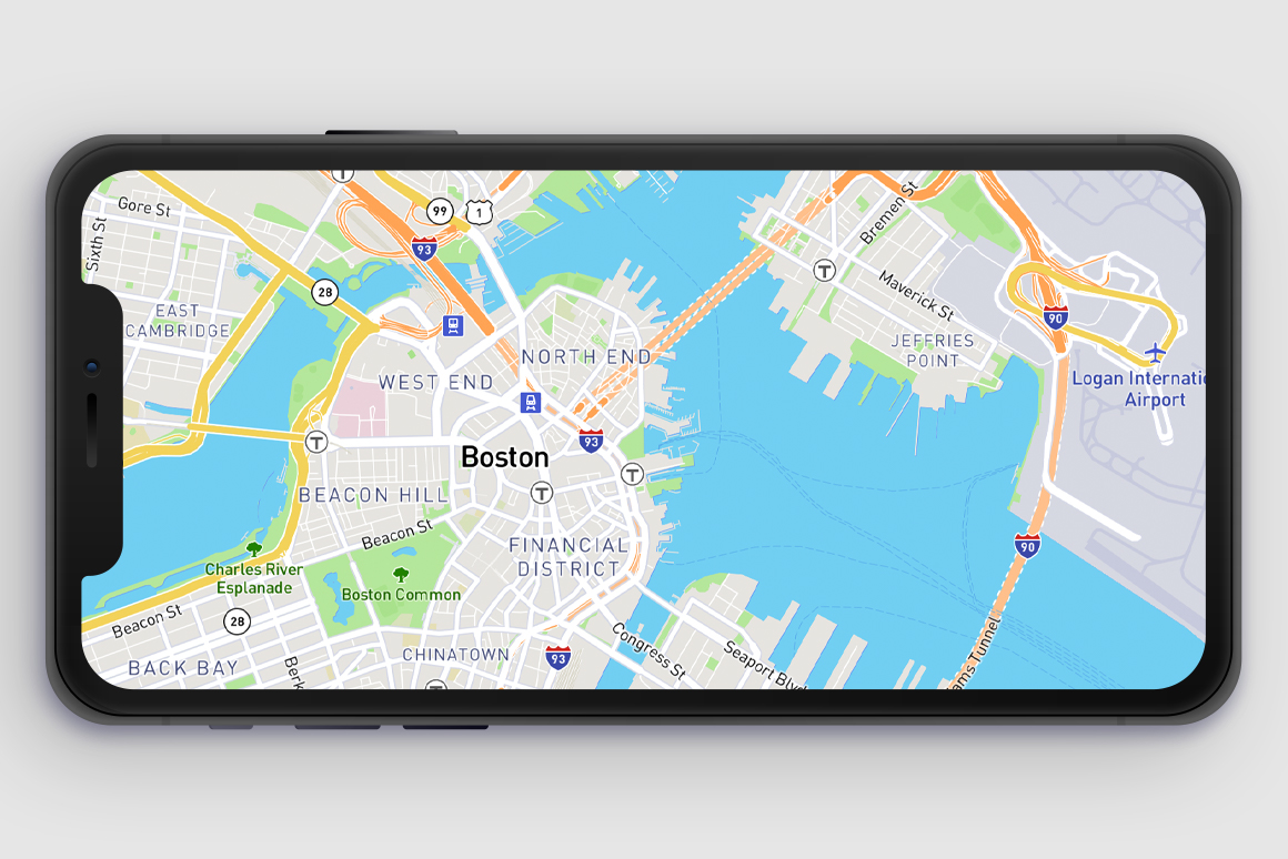 Mapbox Streets interactive basemap: shown on mobile